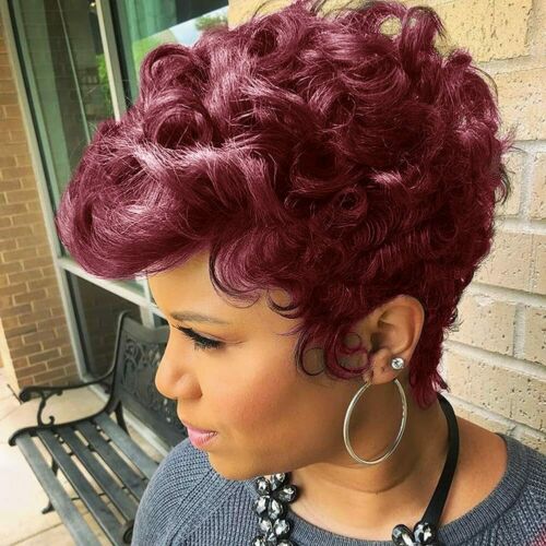 Stema 99j Burgundy Pixie Cut Machine Made Human Hair Wigs